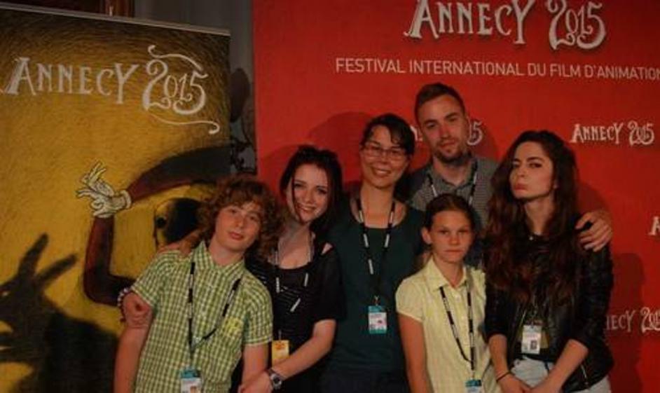 Delegácia Ateliéru BAB na festivale Annecy 2015: Martin Valentko, Veronika Ivaničová, Jana Juránková a Tomáš Danay (lekori), Ema Kissová, Sofia Vöröšová