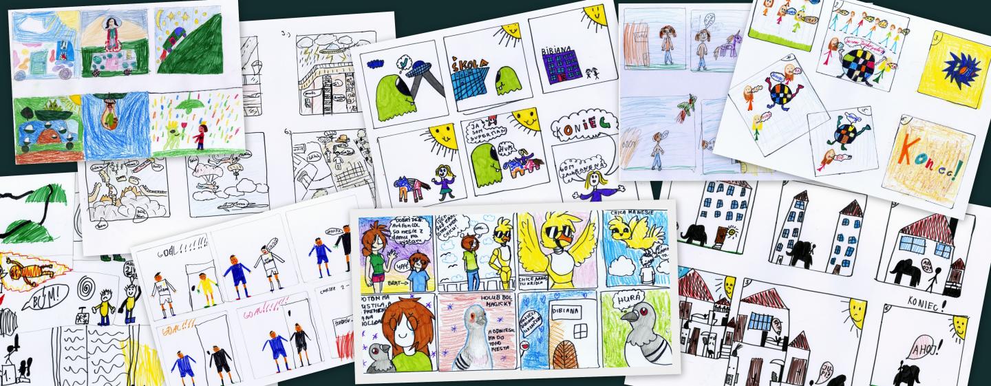 Výber z komiksov detí vytvorených na workshope k výstave Krajina komiksu